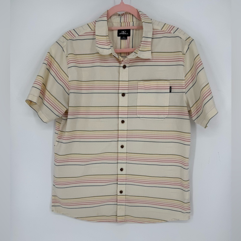 O'Neill Men's Striped Button Down Short Sleeve Skater Surfer Casual Size Medium